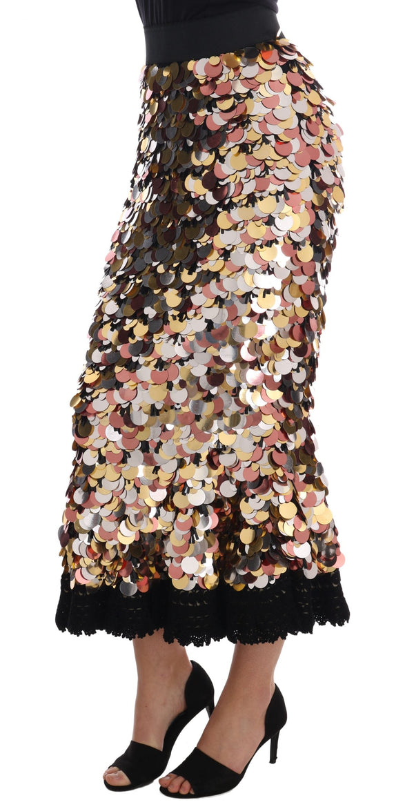 Women’s Dolce & Gabbana Gold Sequined Peplum High Waist Skirt
