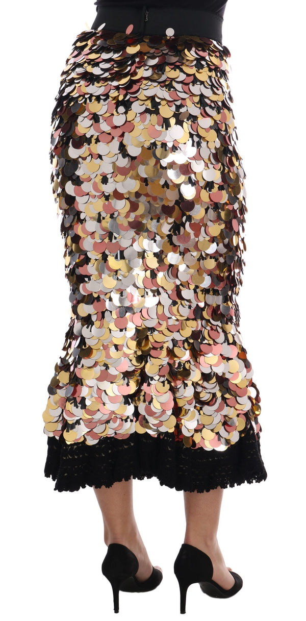 Women’s Dolce & Gabbana Gold Sequined Peplum High Waist Skirt
