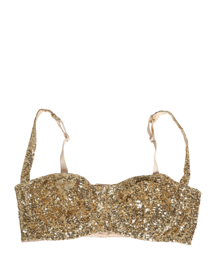 Women’s Dolce &amp; Gabbana Gold Sequined Semi-pad Underwire Bra Underwear