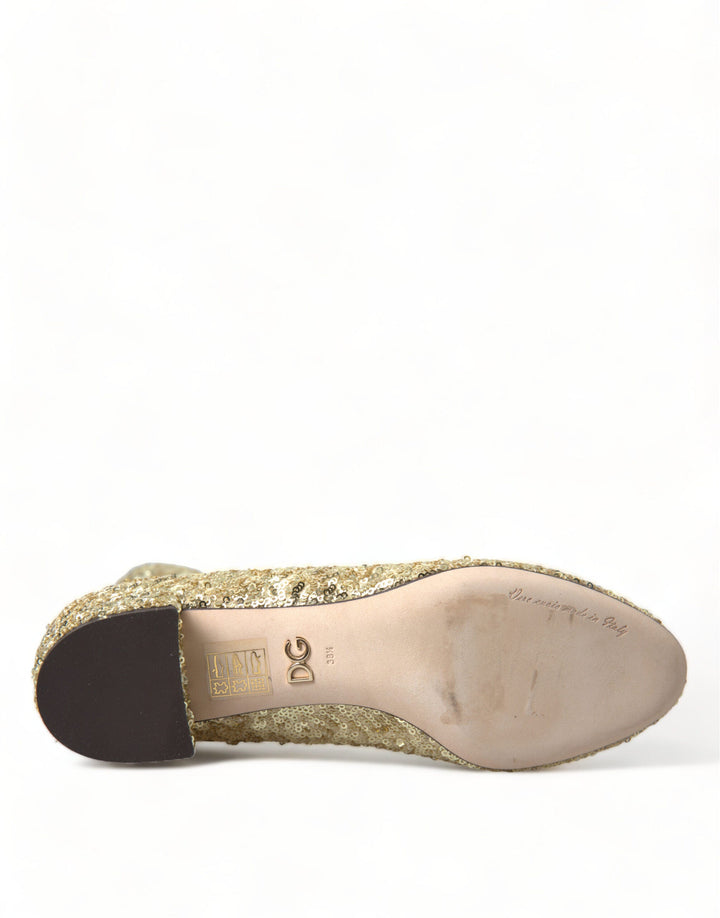 Women’s Dolce &amp; Gabbana Gold Sequined Short Boots Stretch Shoes