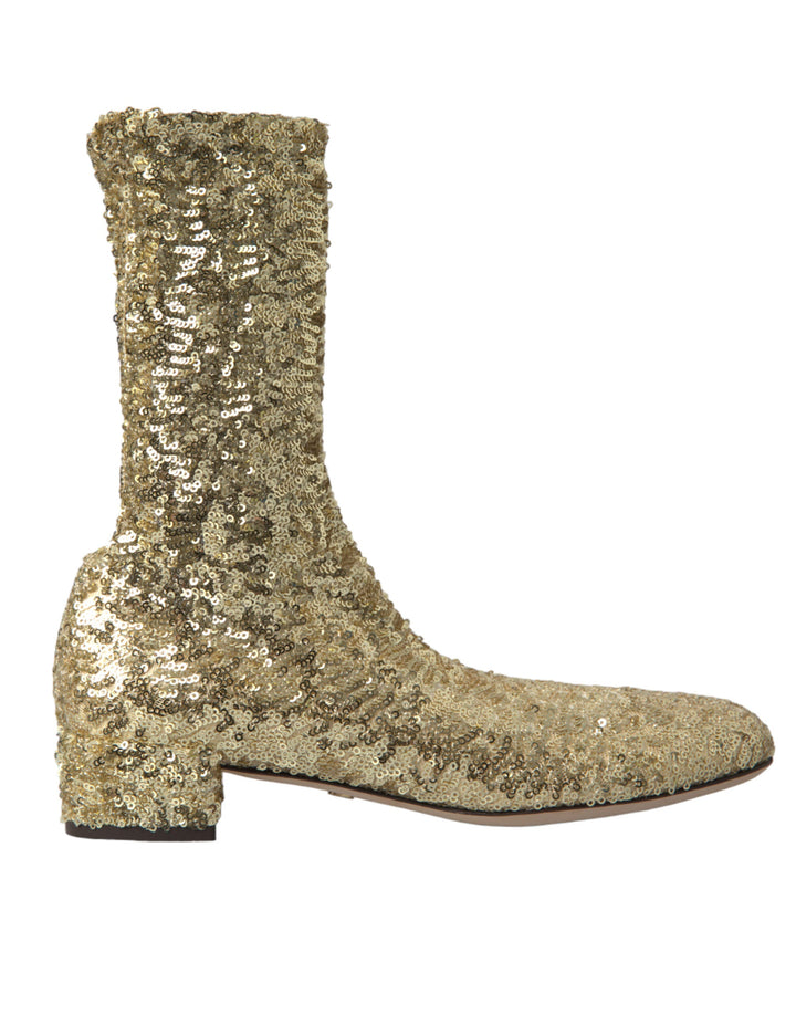 Women’s Dolce &amp; Gabbana Gold Sequined Short Boots Stretch Shoes