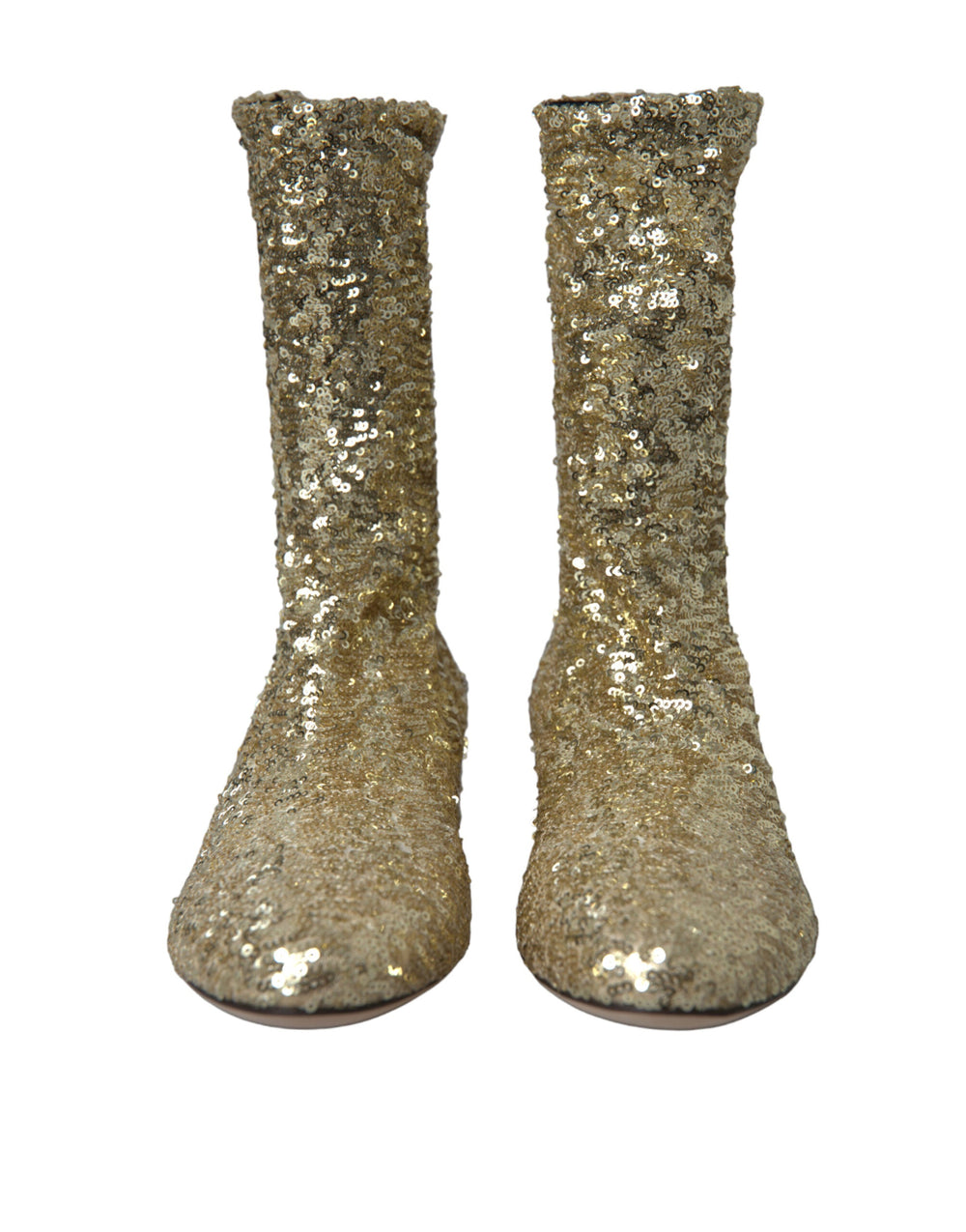 Women’s Dolce & Gabbana Gold Sequined Short Boots Stretch Shoes