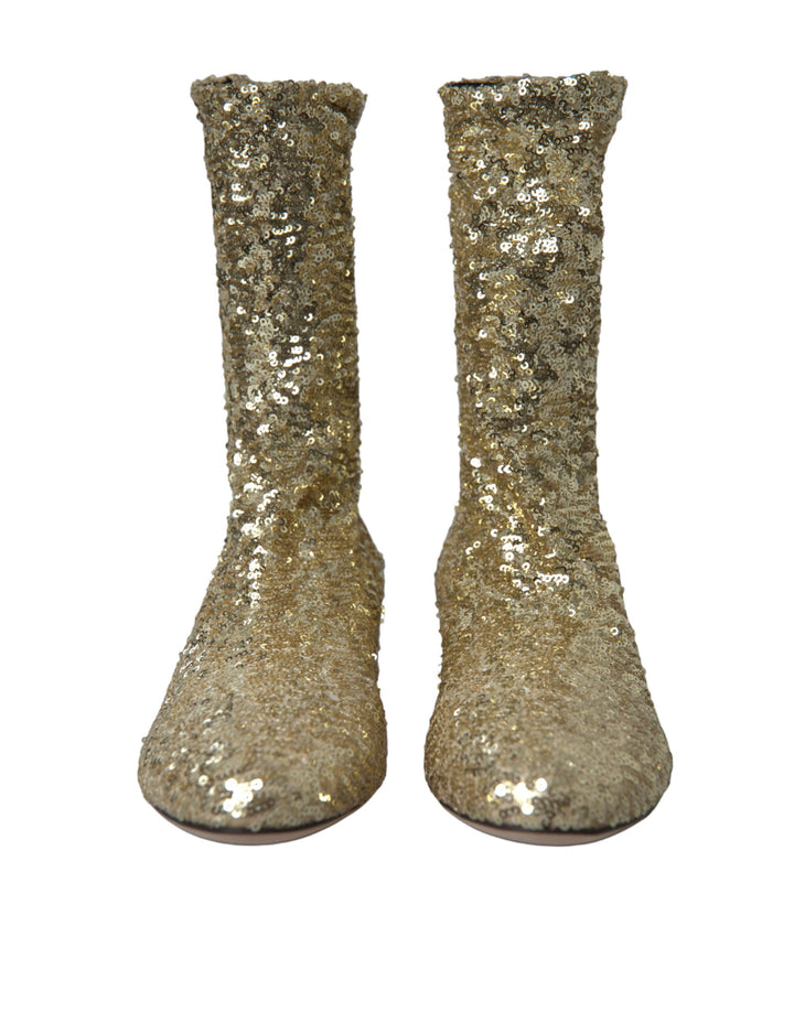 Women’s Dolce &amp; Gabbana Gold Sequined Short Boots Stretch Shoes