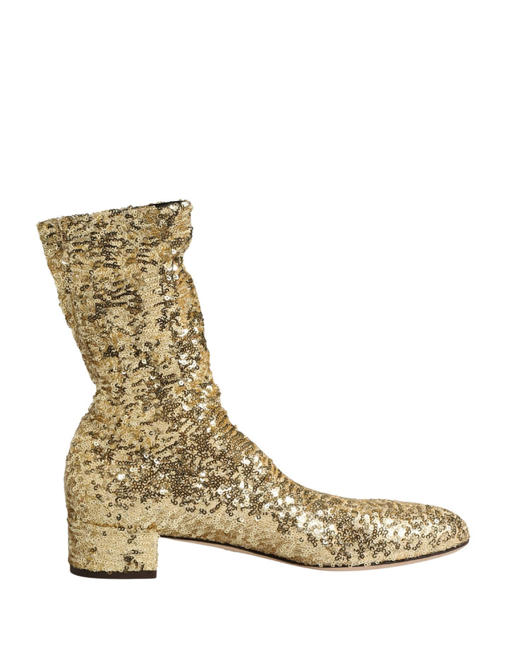 Dolce &amp; Gabbana Gold Sequined Short Boots Stretch Shoes