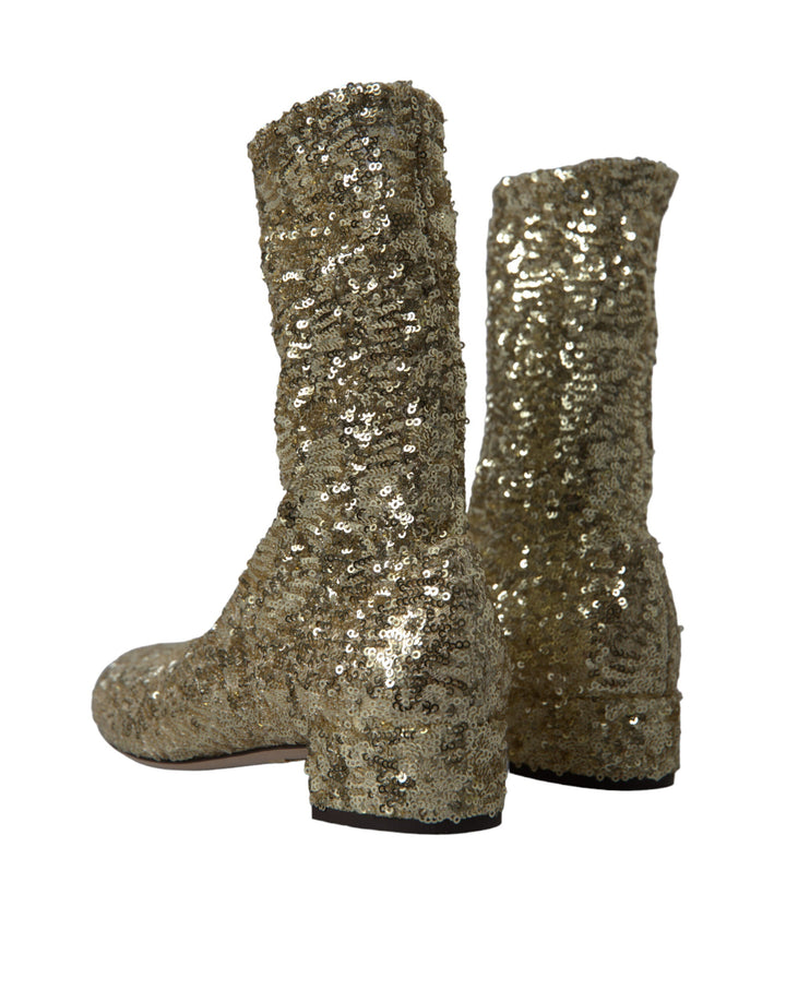 Women’s Dolce &amp; Gabbana Gold Sequined Short Boots Stretch Shoes