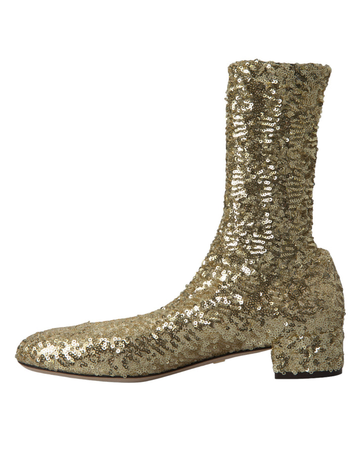 Women’s Dolce &amp; Gabbana Gold Sequined Short Boots Stretch Shoes