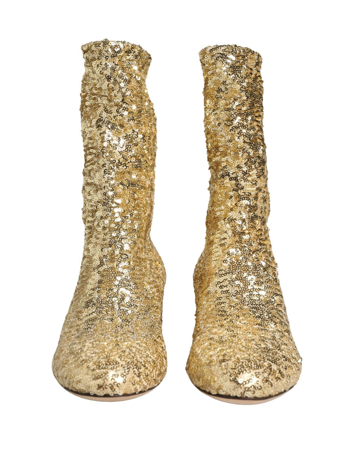 Dolce &amp; Gabbana Gold Sequined Short Boots Stretch Shoes