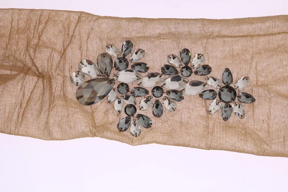 Dolce &amp; Gabbana Gold Stretch Floral Clear Crystal Stocking Socks