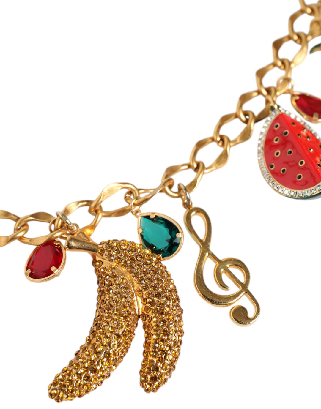 Women’s Dolce &amp; Gabbana Gold Tone Brass Fruity Crystal Embellished Waist Chain Belt
