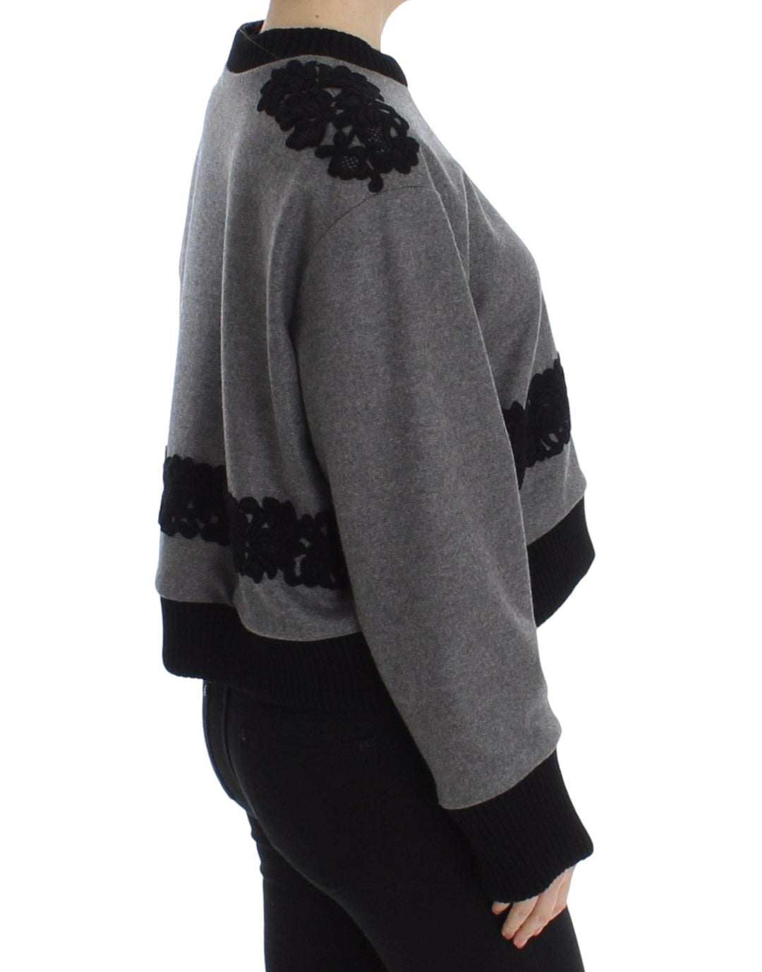 Women’s Dolce &amp; Gabbana Gray Black Lace Wool Cashmere Sweater