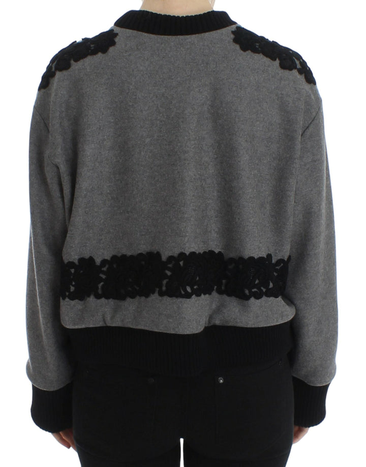 Women’s Dolce &amp; Gabbana Gray Black Lace Wool Cashmere Sweater