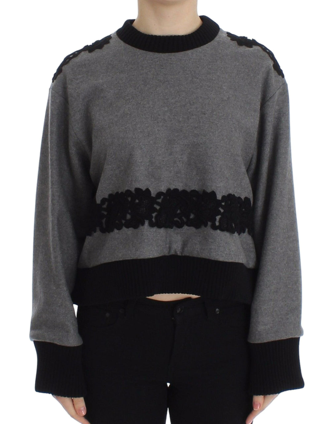 Women’s Dolce &amp; Gabbana Gray Black Lace Wool Cashmere Sweater