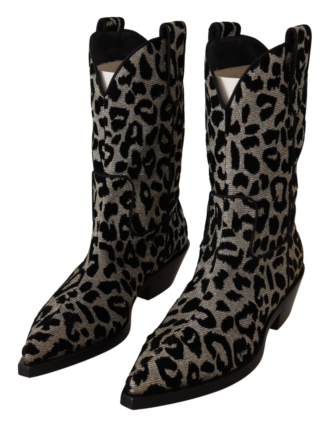 Women’s Dolce &amp; Gabbana Gray Black Leopard Cowboy Boots Shoes