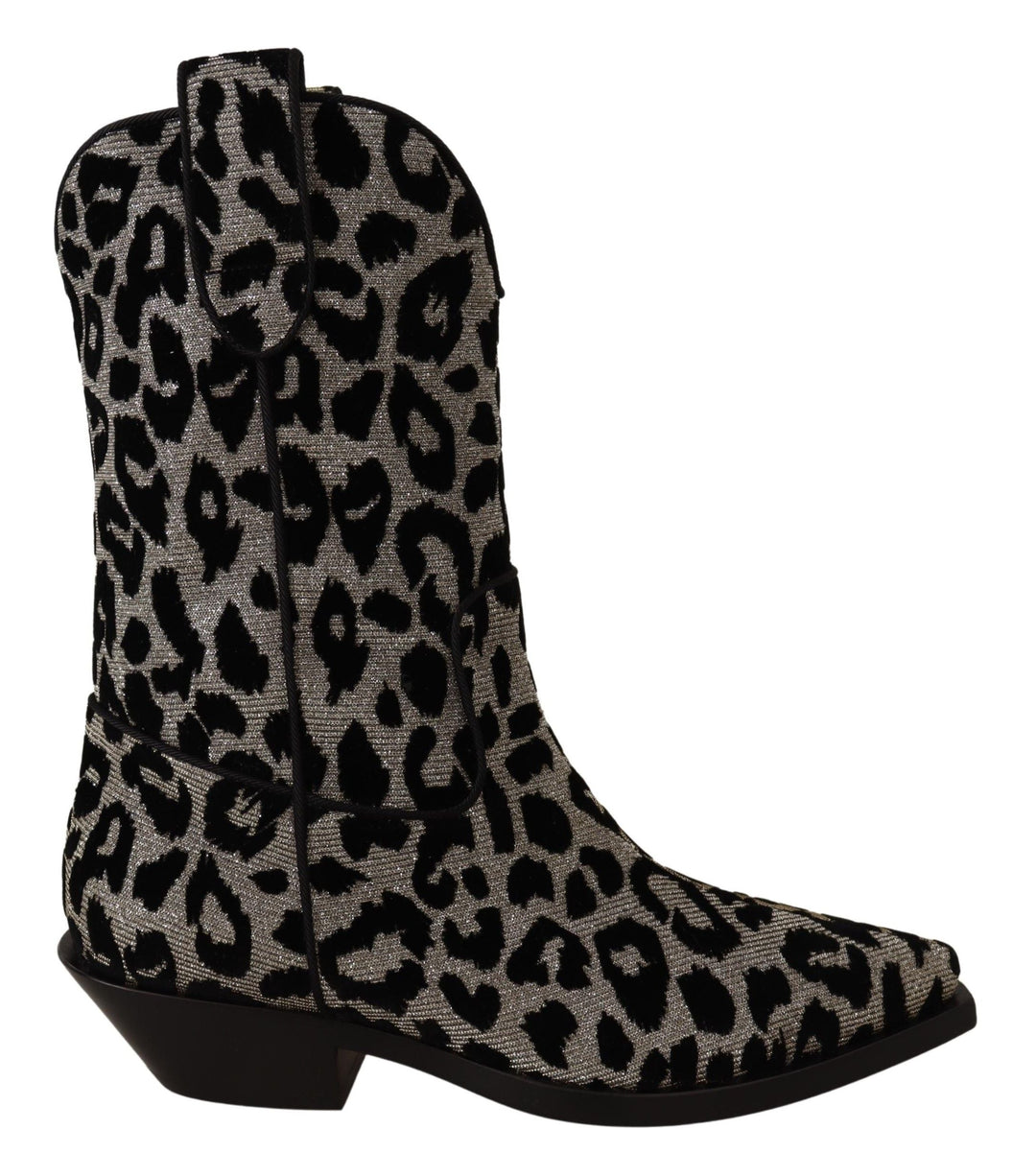Women’s Dolce & Gabbana Gray Black Leopard Cowboy Boots Shoes