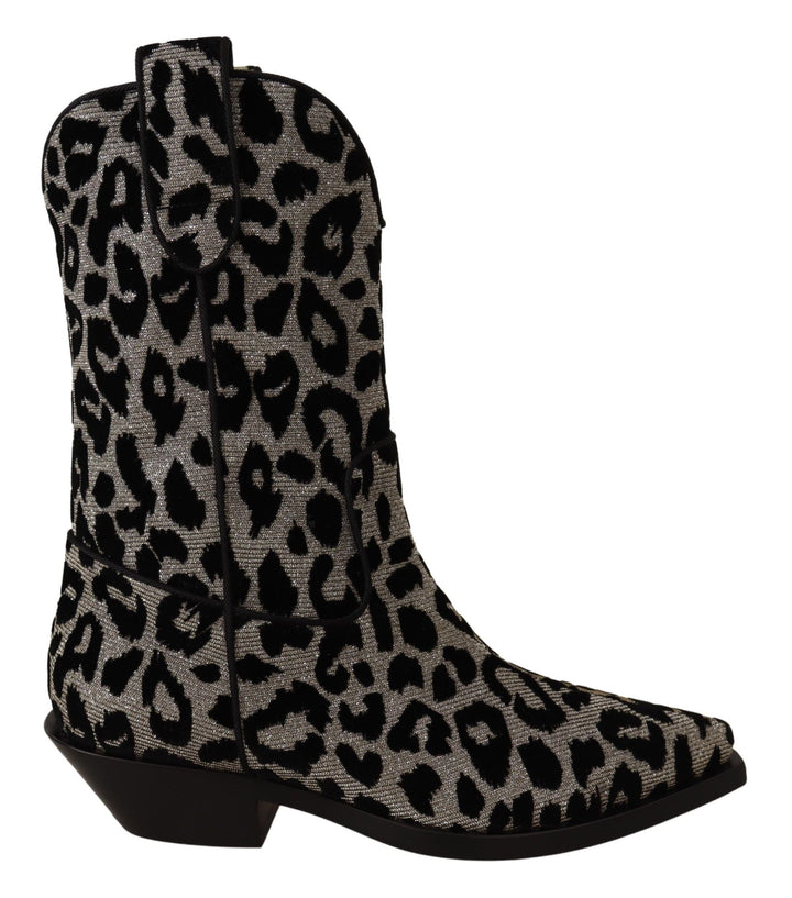 Women’s Dolce &amp; Gabbana Gray Black Leopard Cowboy Boots Shoes