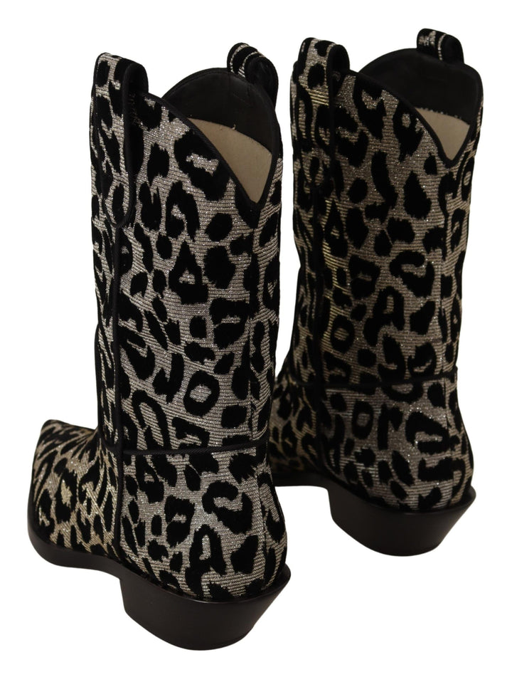 Women’s Dolce &amp; Gabbana Gray Black Leopard Cowboy Boots Shoes