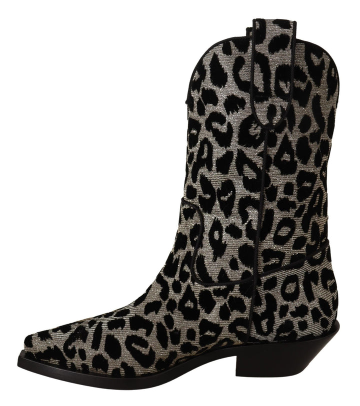 Women’s Dolce &amp; Gabbana Gray Black Leopard Cowboy Boots Shoes