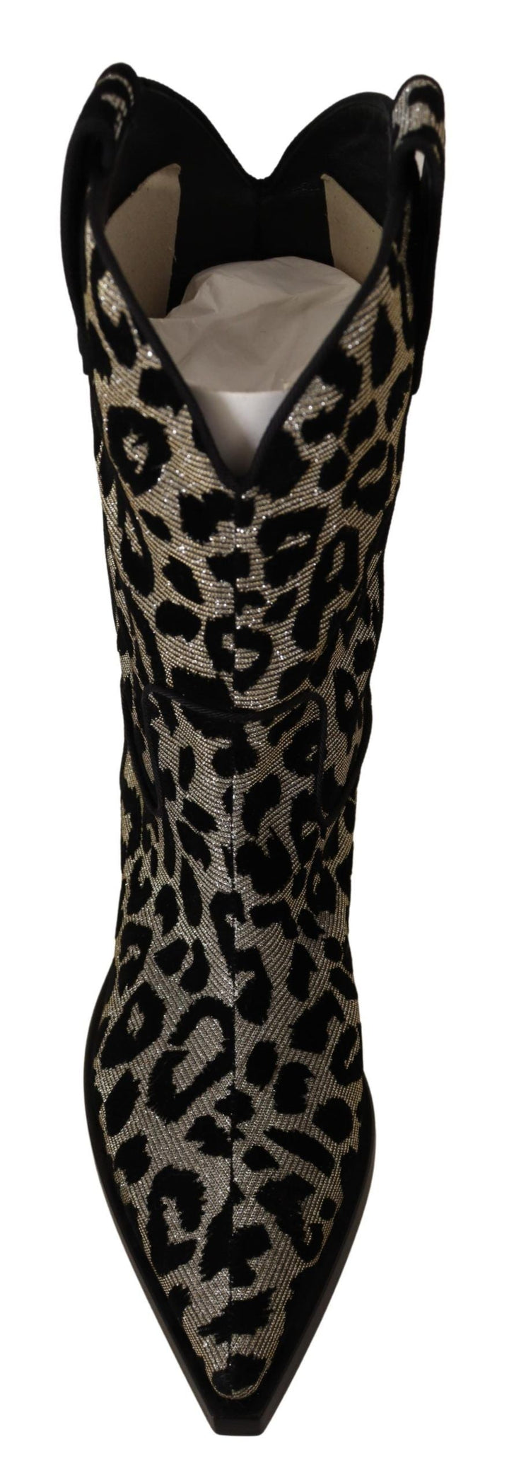 Women’s Dolce &amp; Gabbana Gray Black Leopard Cowboy Boots Shoes