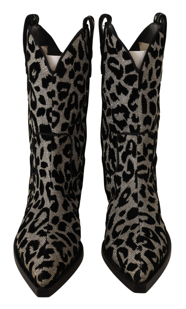Women’s Dolce &amp; Gabbana Gray Black Leopard Cowboy Boots Shoes