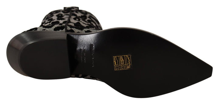 Women’s Dolce &amp; Gabbana Gray Black Leopard Cowboy Boots Shoes