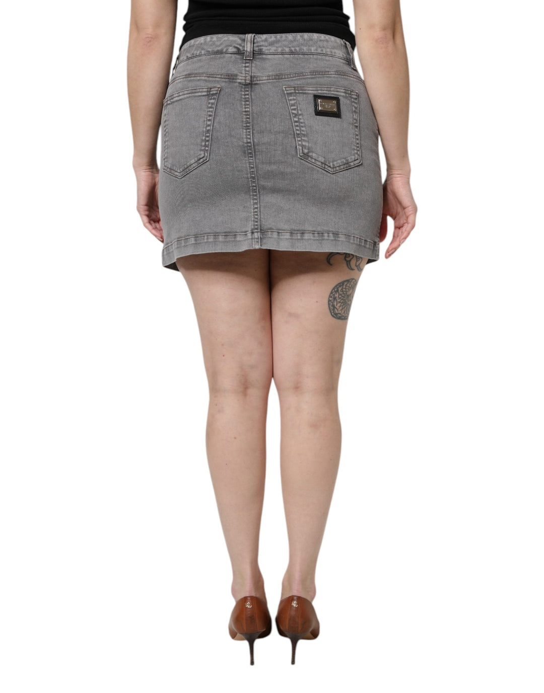 Dolce &amp; Gabbana Gray Cotton Stretch Mid Waist Denim Mini Skirt