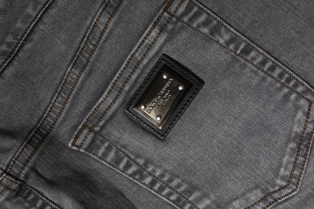 Dolce &amp; Gabbana Gray Cotton Stretch Mid Waist Denim Mini Skirt