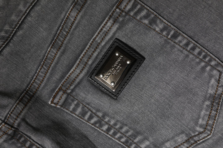 Dolce &amp; Gabbana Gray Cotton Stretch Mid Waist Denim Mini Skirt