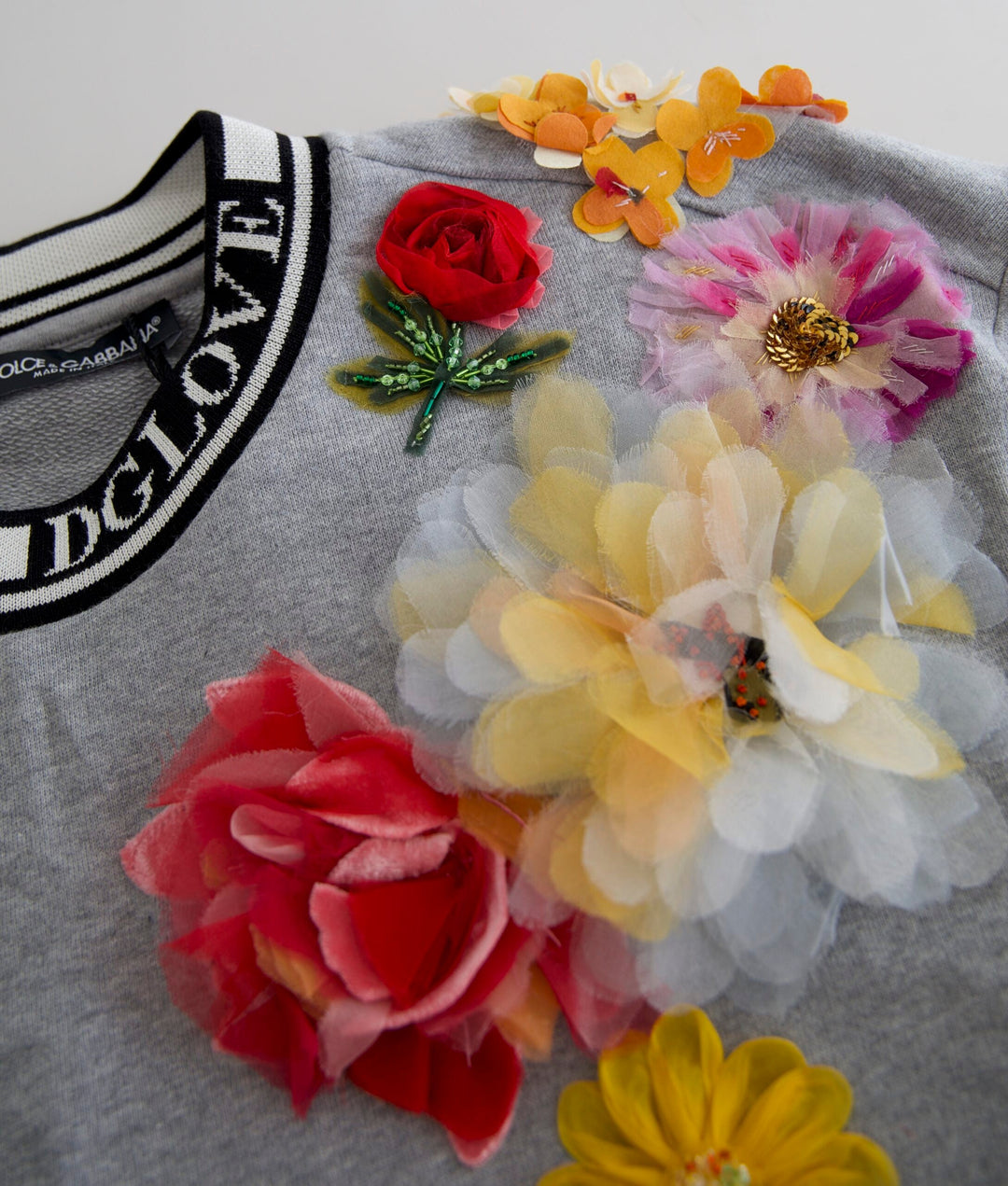 Women’s Dolce &amp; Gabbana Gray Dg Amore Queen Floral Pullover Sweater