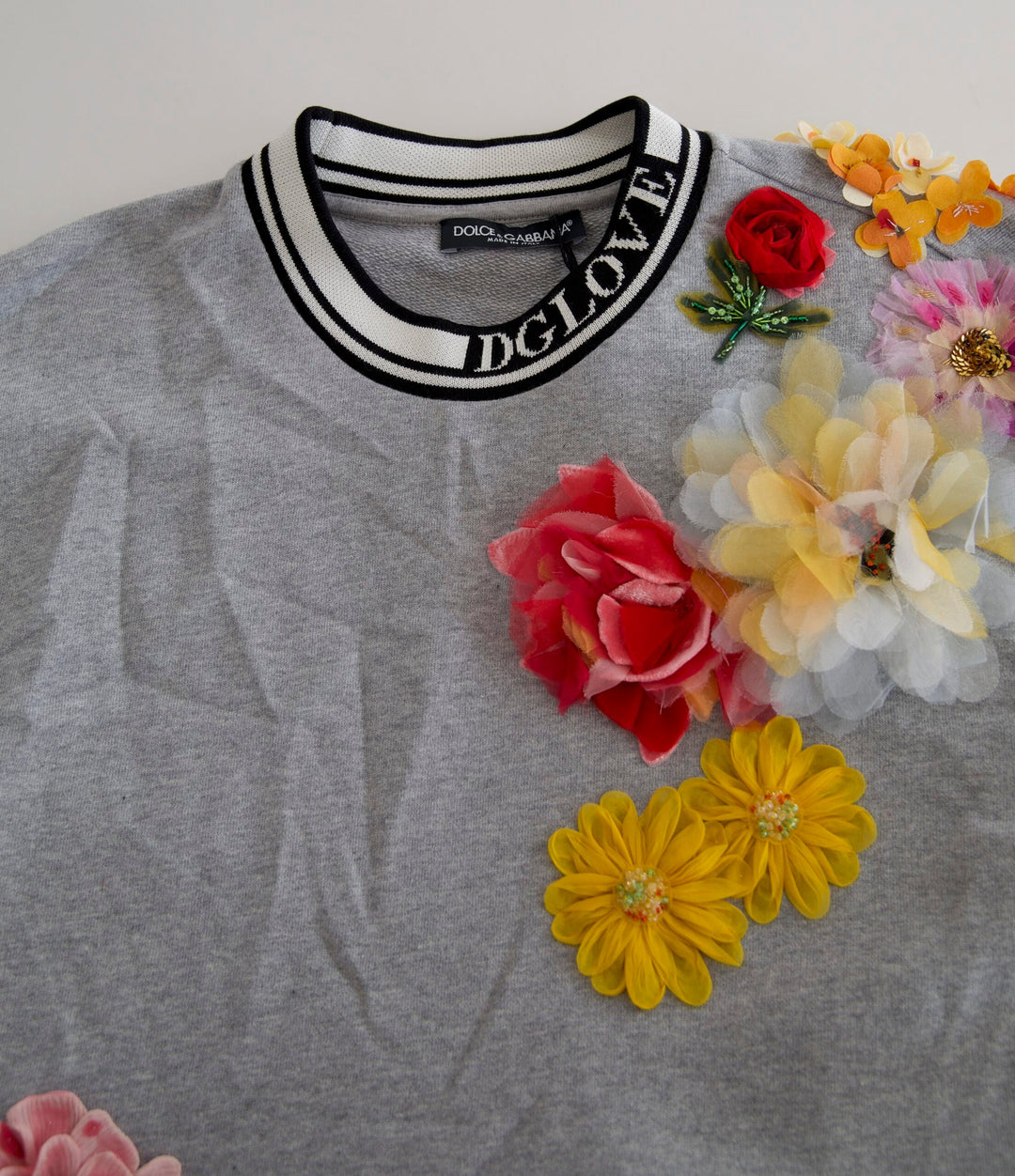 Women’s Dolce &amp; Gabbana Gray Dg Amore Queen Floral Pullover Sweater