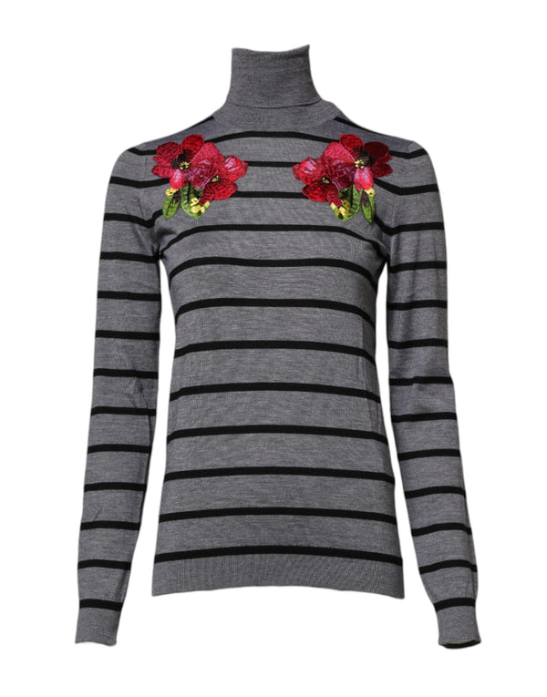 Women’s Dolce & Gabbana Gray Floral Embroidery Pullover Sweater