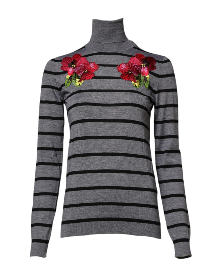 Women’s Dolce &amp; Gabbana Gray Floral Embroidery Pullover Sweater