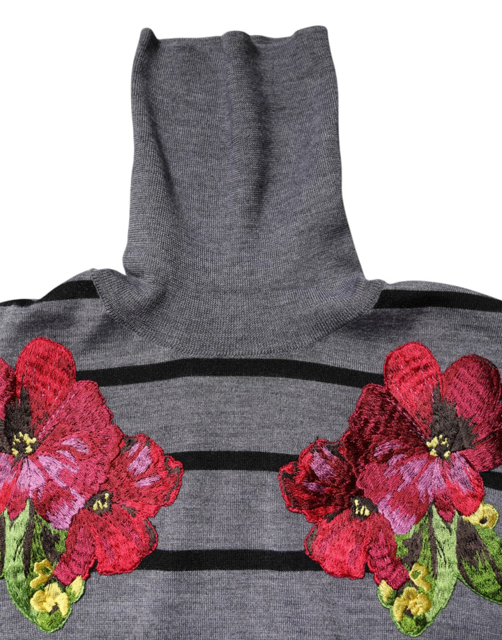 Women’s Dolce &amp; Gabbana Gray Floral Embroidery Pullover Sweater
