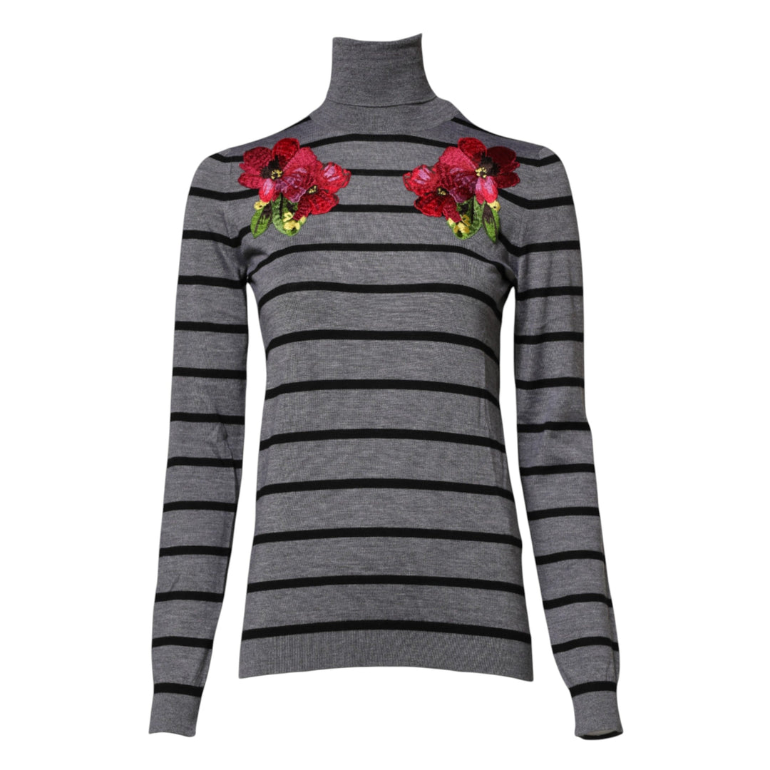 Women’s Dolce &amp; Gabbana Gray Floral Embroidery Pullover Sweater