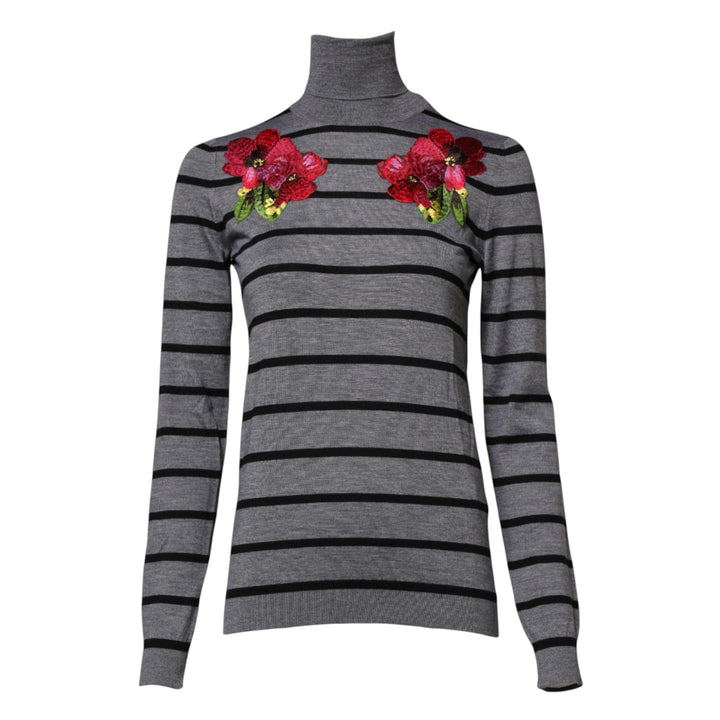 Women’s Dolce &amp; Gabbana Gray Floral Embroidery Pullover Sweater