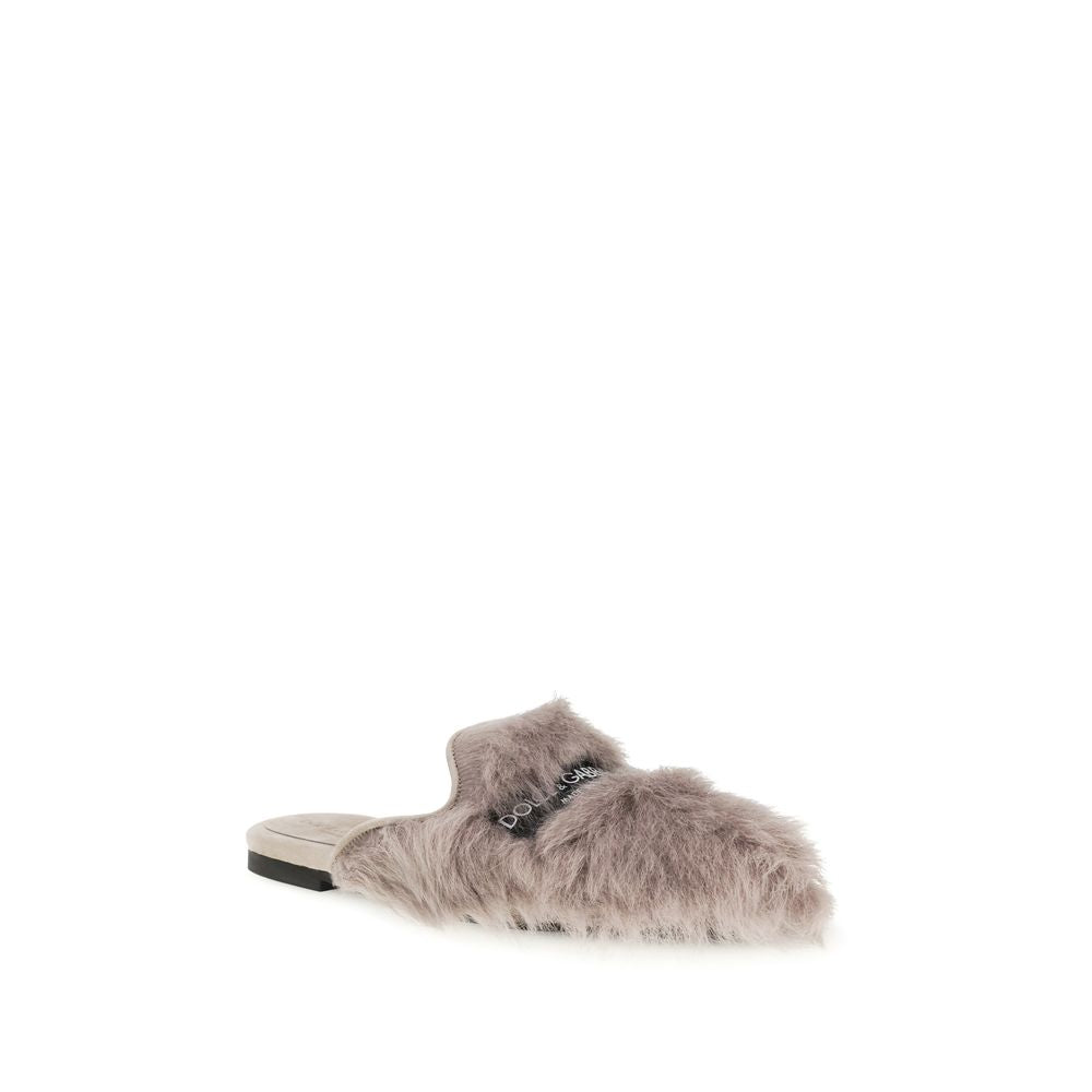 Women’s Dolce &amp; Gabbana Gray Lamb Ovis Aries Mules