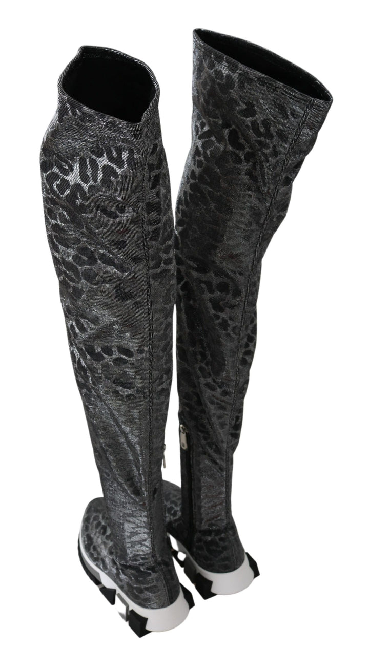 Women’s Dolce &amp; Gabbana Gray Leopard High Top Sneakers Booties Shoes