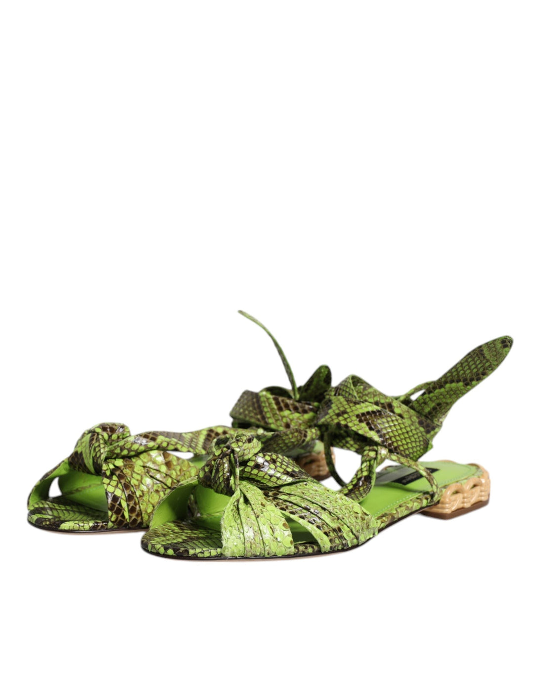 Women’s Dolce &amp; Gabbana Green Animal Print Ankle Wrap Sandals Shoes