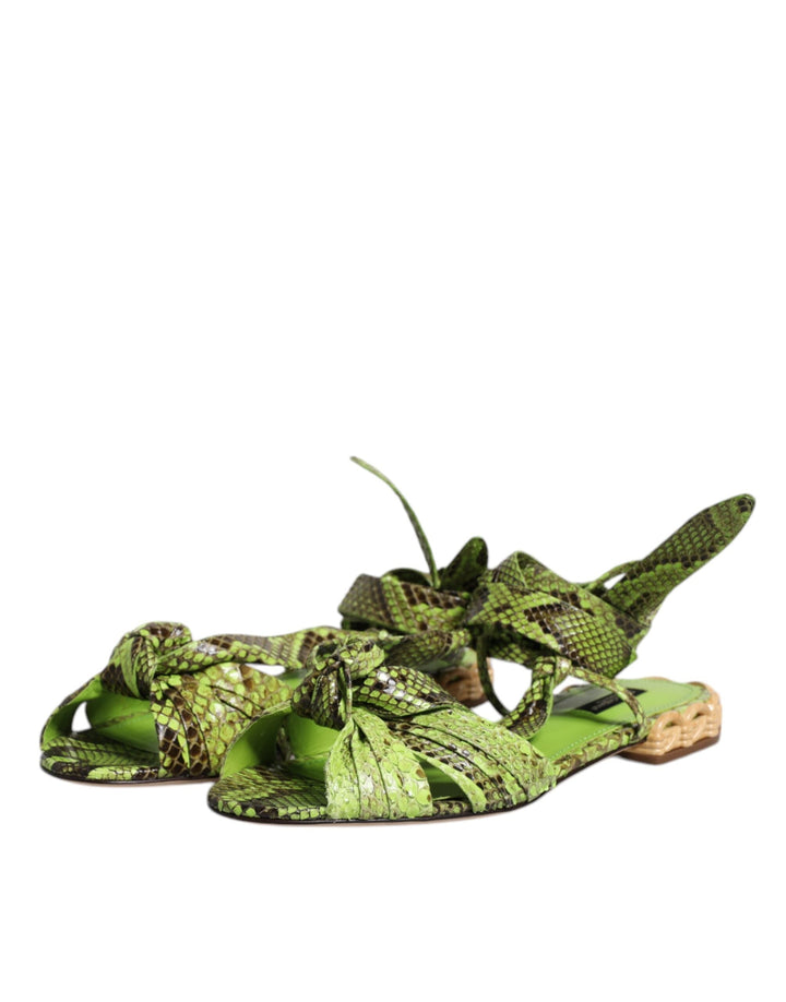 Women’s Dolce &amp; Gabbana Green Animal Print Ankle Wrap Sandals Shoes