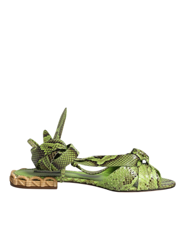 Women’s Dolce &amp; Gabbana Green Animal Print Ankle Wrap Sandals Shoes