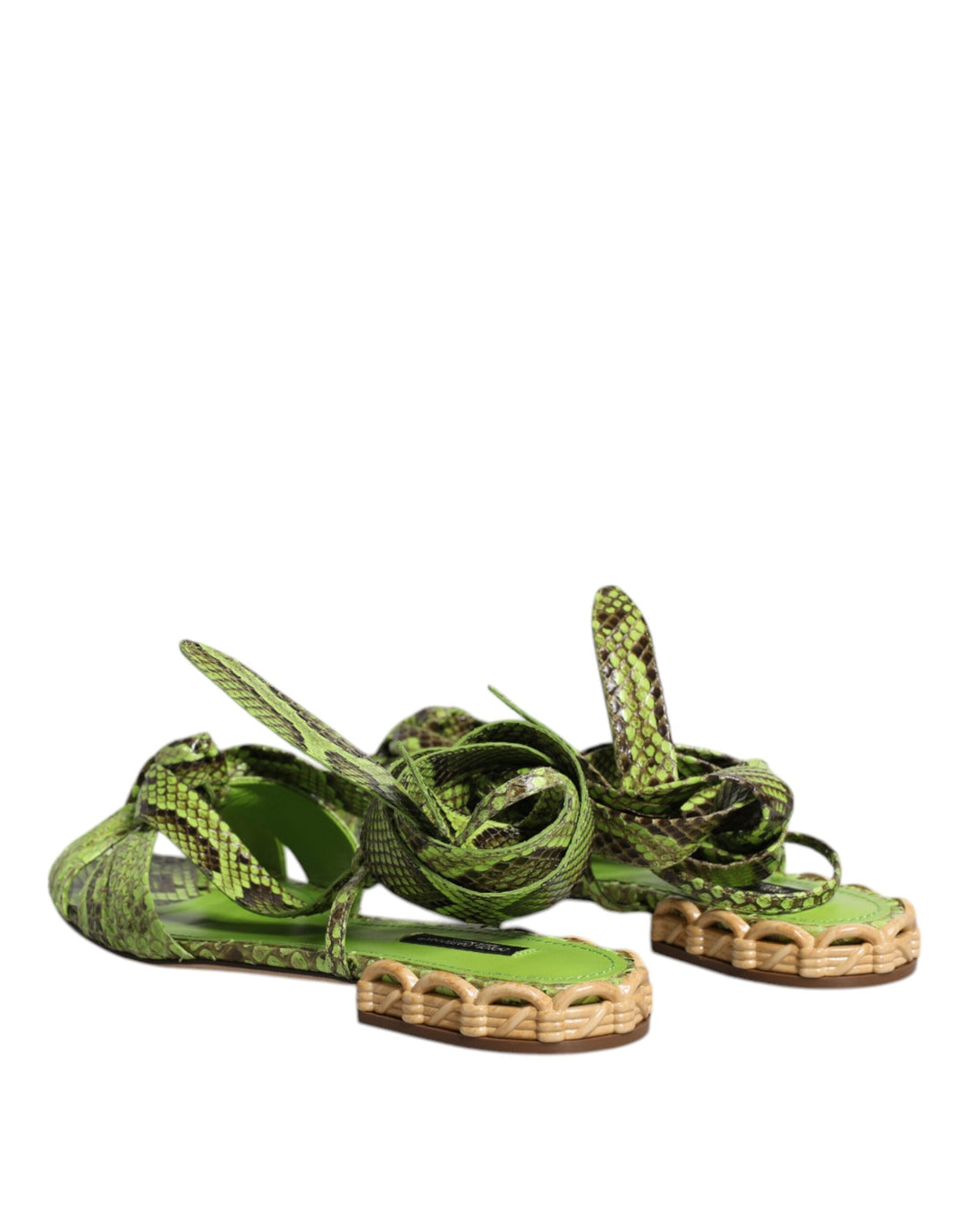 Women’s Dolce &amp; Gabbana Green Animal Print Ankle Wrap Sandals Shoes