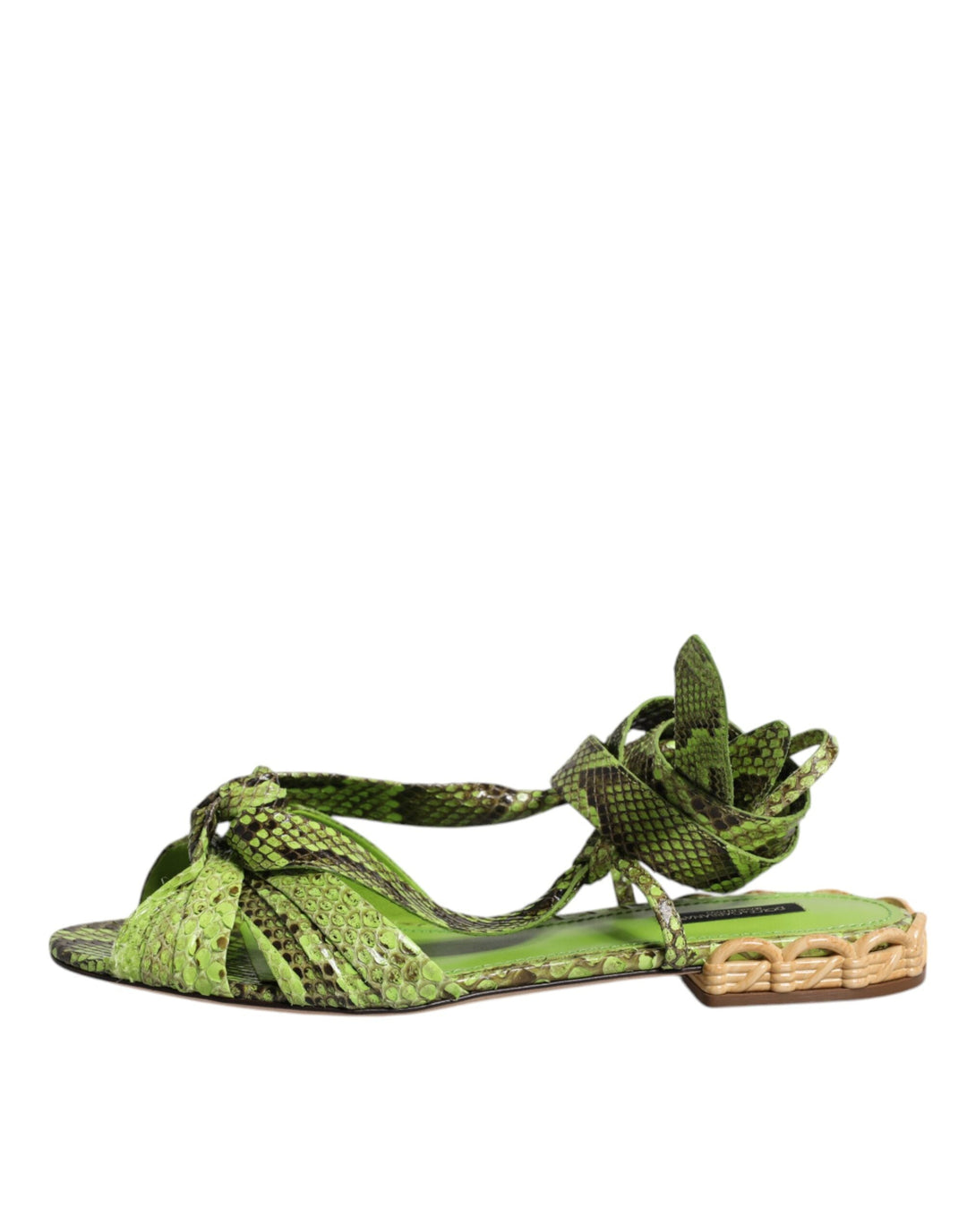 Women’s Dolce &amp; Gabbana Green Animal Print Ankle Wrap Sandals Shoes