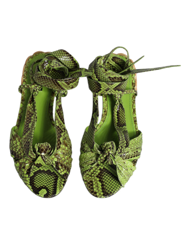 Women’s Dolce &amp; Gabbana Green Animal Print Ankle Wrap Sandals Shoes