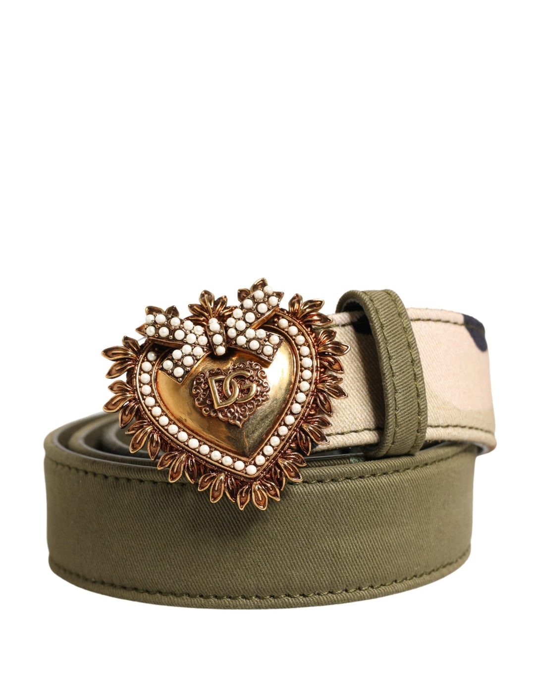 Women’s Dolce & Gabbana Green Camouflage Devotion Metal Buckle Belt