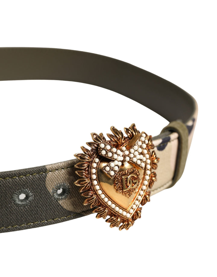 Women’s Dolce &amp; Gabbana Green Camouflage Devotion Metal Buckle Belt