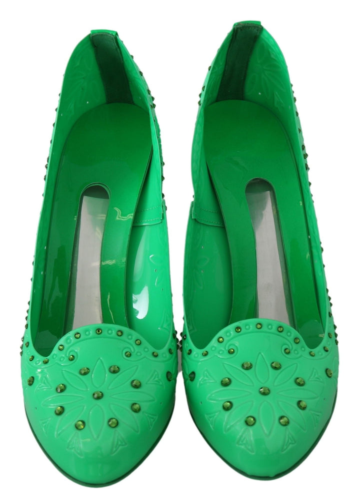 Women’s Dolce &amp; Gabbana Green Crystal Floral Cinderella Heels Shoes