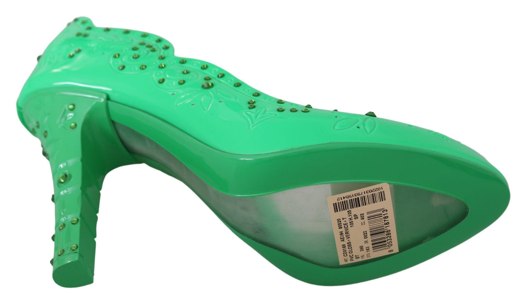 Women’s Dolce &amp; Gabbana Green Crystal Floral Cinderella Heels Shoes