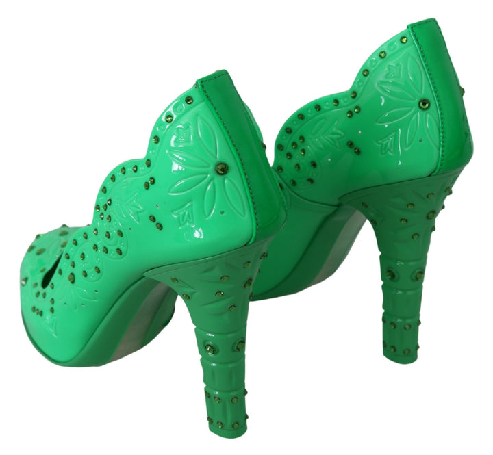Women’s Dolce &amp; Gabbana Green Crystal Floral Cinderella Heels Shoes