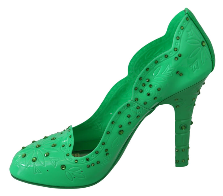 Women’s Dolce &amp; Gabbana Green Crystal Floral Cinderella Heels Shoes