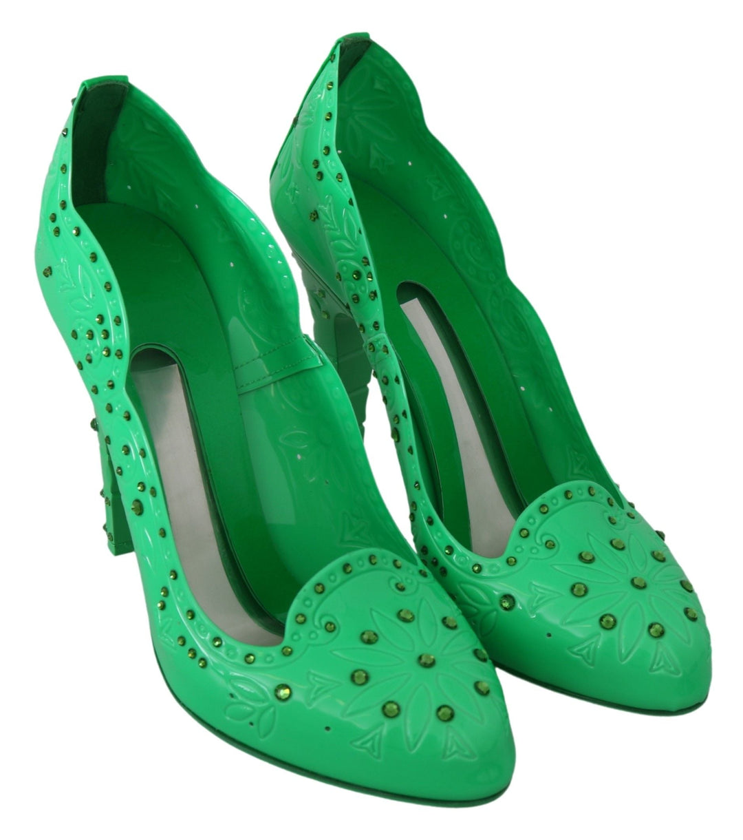 Women’s Dolce &amp; Gabbana Green Crystal Floral Cinderella Heels Shoes