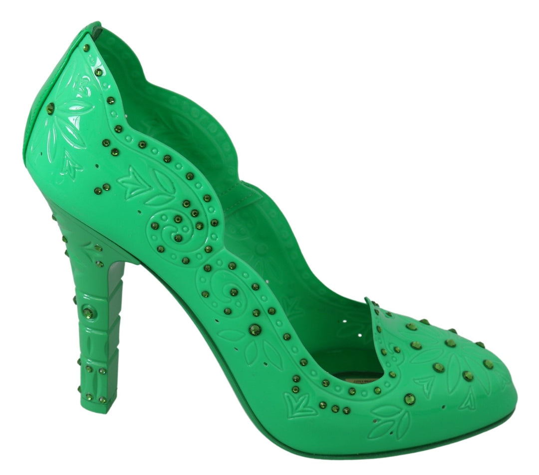 Women’s Dolce &amp; Gabbana Green Crystal Floral Cinderella Heels Shoes